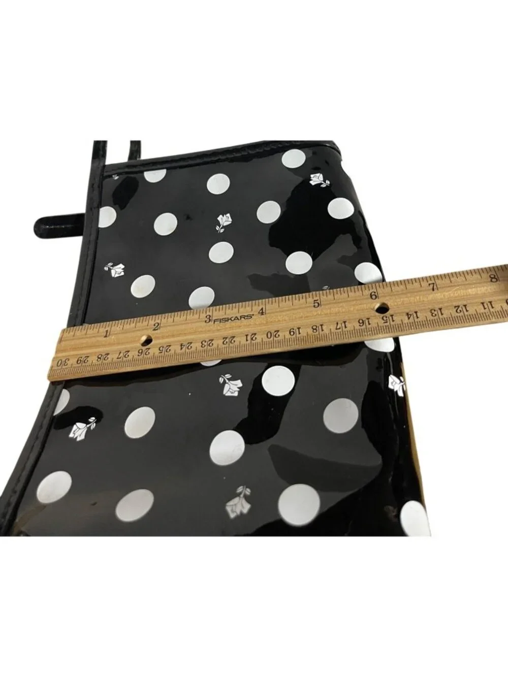 Lancome Black Rose & Polka Dot Wristlet Small Makeup Bag Glossy Cosmetic Storage